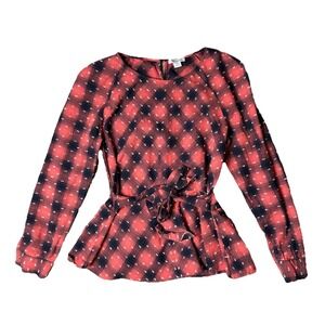 Sundance Plaid Tie Top Womens Small Cottagecore Rustic Boho Prairie Peasant Navy